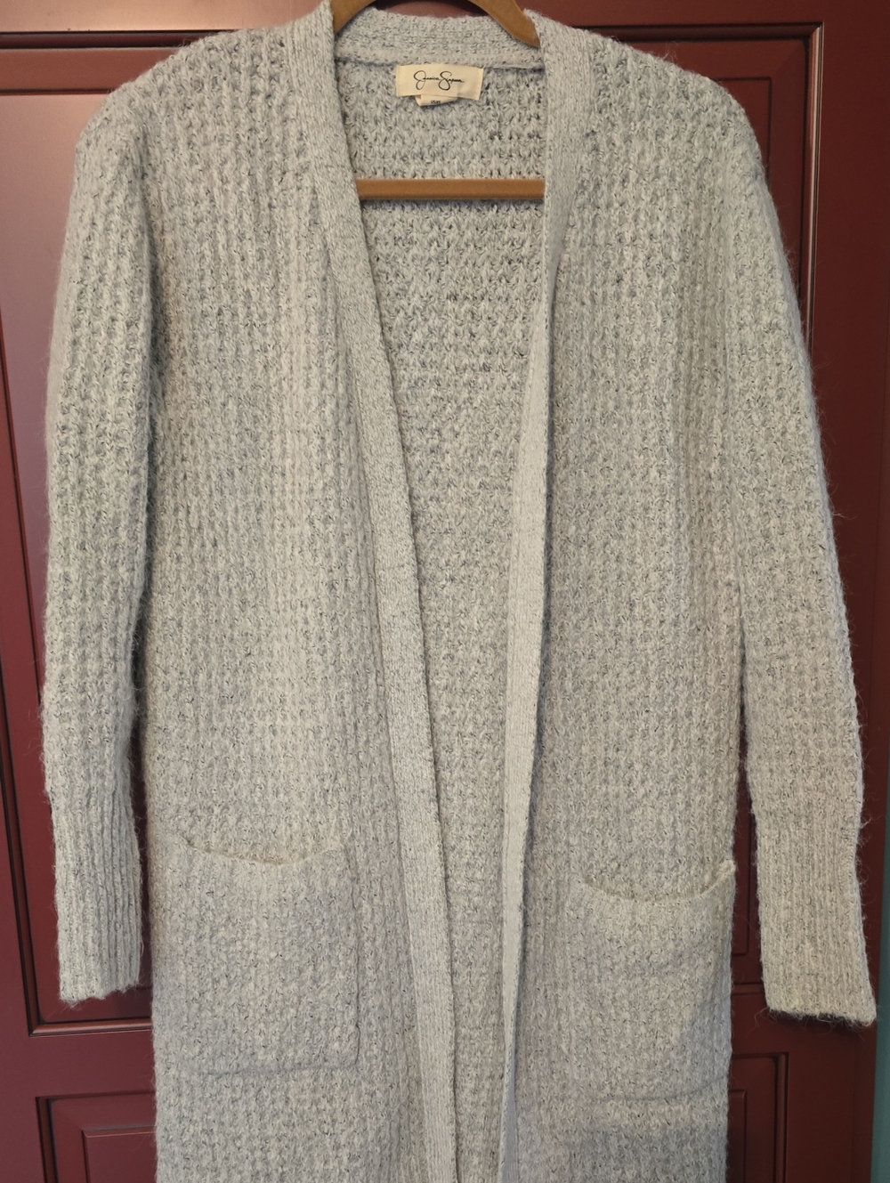 Jessica Simpson Light Gray Open-Front Long Knit Cardigan